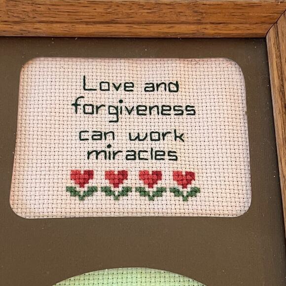 Vintage Framed Cross Stitch Sampler Inspirational Sayings Wall Art 14.5"x11.5" - Picture 4 of 16